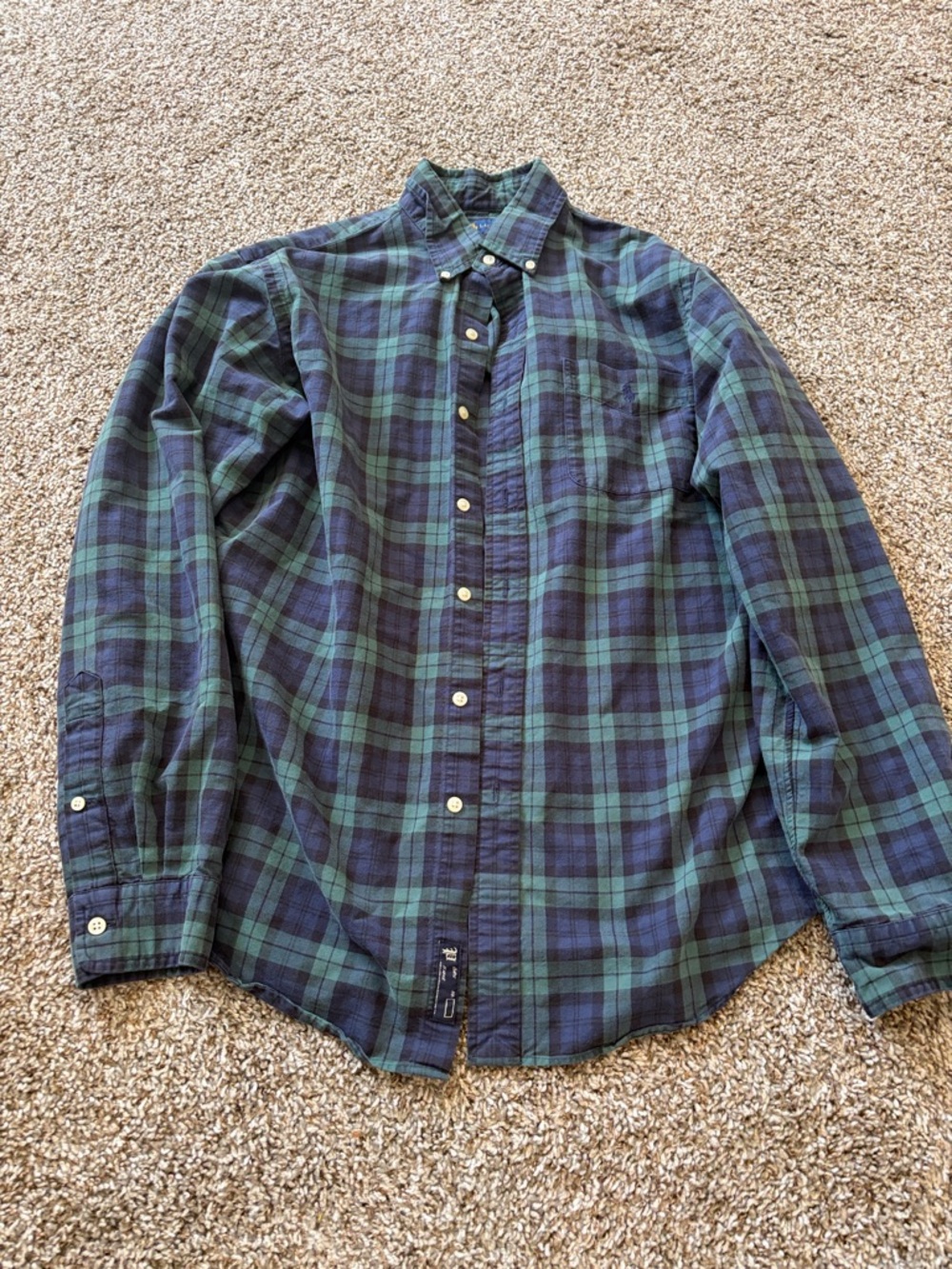 Men's Green & Navy Plaid Button-Down Shirt